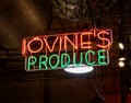 Hanging neon sign for IovineÃ¢â¬â¢s Produce at the historic Reading Terminal Market, an